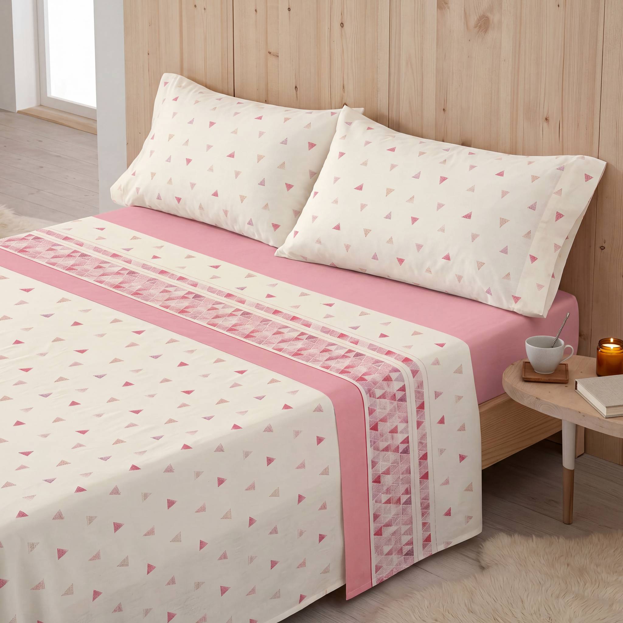 Juego de Sábanas Blanco y Rosa Mezcla