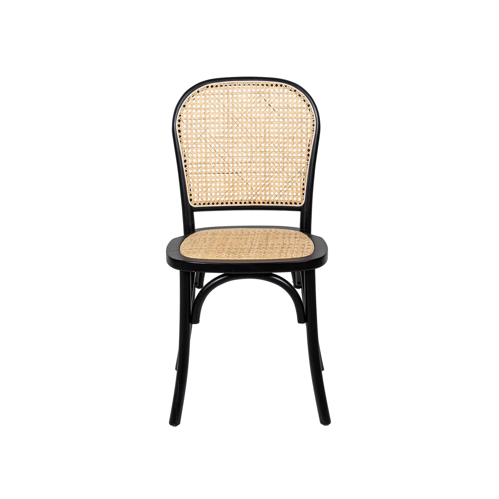 Silla Negra Madera y Ratán Natural