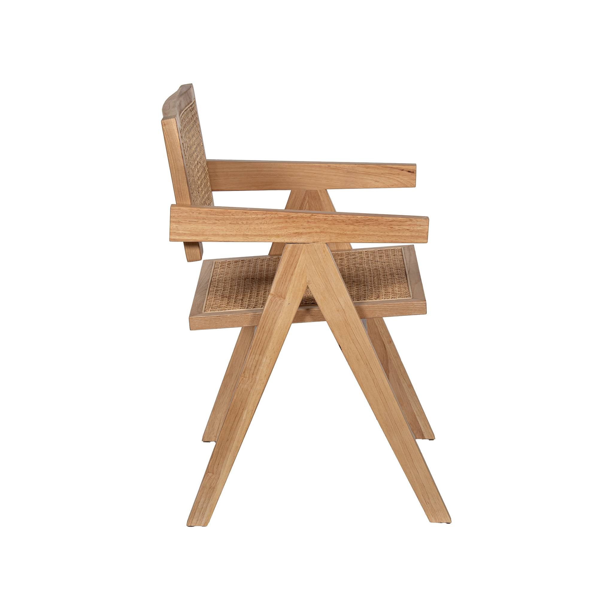 Silla con Brazos Madera y Ratán Natural