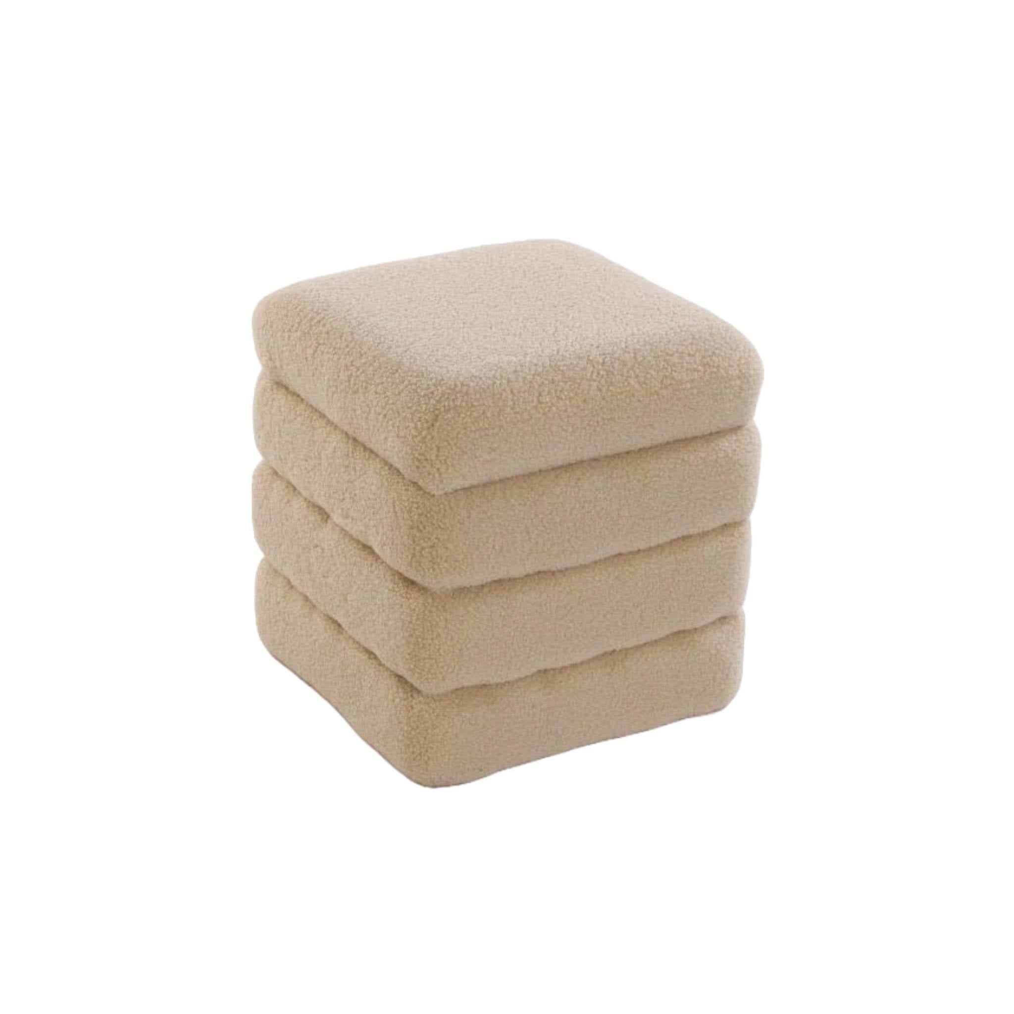 Puff Bouclé Canela con Almacenaje
